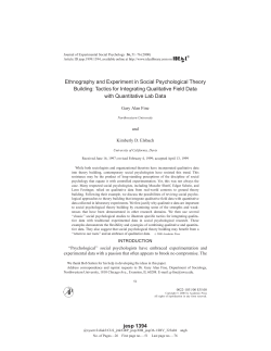 Ethnography and Experiment in Social Psychological Theory Building