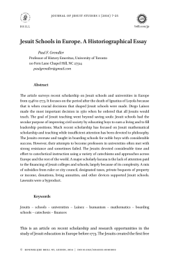 Jesuit Schools in Europe. A Historiographical Essay