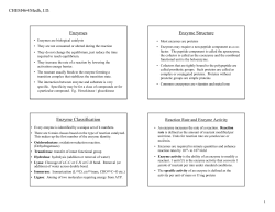 Enzymes Enzyme Structure Enzyme Classification