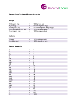 Conversion of Units and Roman Numerals Weight 1 kilogram (kg