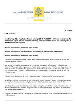 Apostolic Trip of the Holy Father Francis to Egypt (28