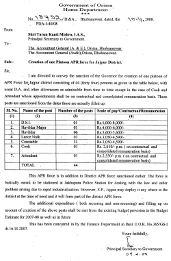 Creation of platoon APR force for Jajpur District