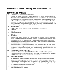Performance Based Learning and Assessment Task Surface Area of