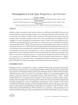 Meaningfulness in Life Span Perspectives: An Overview