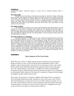 Short Summary of The Great Gatsby While The Great