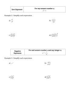 Zero Exponent For any nonzero number a, Example 2: Simplify each