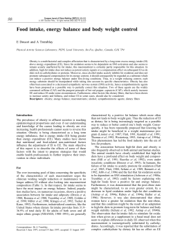Food intake, energy balance and body weight control