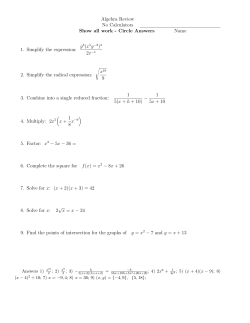 Algebra Review No Calculators Show all work