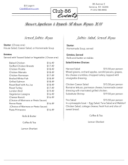 Showers, Brunch and Luncheons Menus