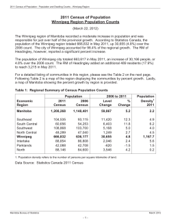 2011 Census of Population Winnipeg Region Population Counts