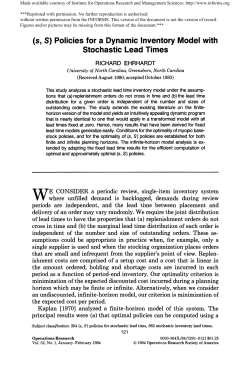 Policies for a Dynamic Inventory Model with Stochastic Lead Times
