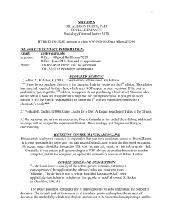 SYLLABUS DR. ALLISON FOLEY, Ph.D. SOCIAL DEVIANCE