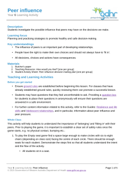 Peer influence - Growing and Developing Healthy Relationships