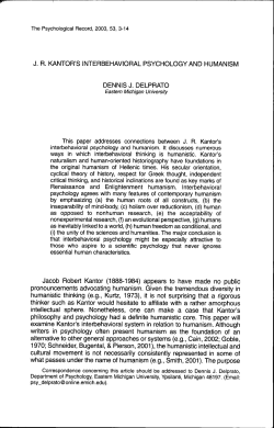 J. R. Kantor`s Interbehavioral Psychology and Humanism