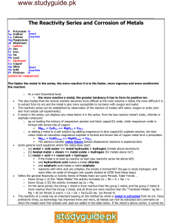 Reactivity Series and Corrosion of Metals