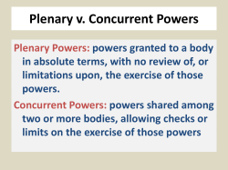 Plenary v. Concurrent Powers - Department of Political Science