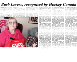 Barb Levere, recognized by Hockey Canada