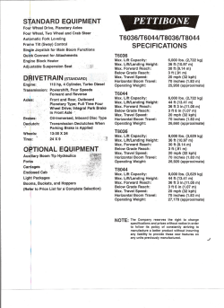Pettibone T6036 &ndash; T6044 &ndash; T8036 &ndash; T8044