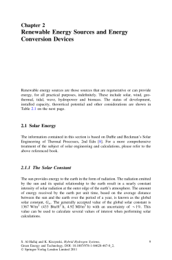 Renewable Energy Sources and Energy Conversion Devices