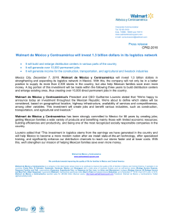 Walmart de M&eacute;xico y Centroam&eacute;rica will invest 1.3 billion dollars in