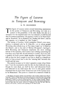 The Figure of Lazarus in Tennyson and Browning