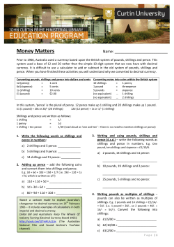 Money Matters Student Question Sheet