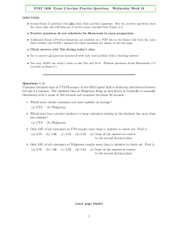 STAT 1030 Exam 2 In-class Practice Questions Wednesday Week