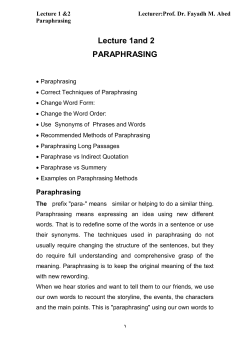 Lecture 1and 2 PARAPHRASING