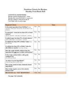 Nutrition Criteria for Recipes Healthy Food Bank Hub