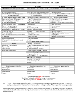 EDISON MIDDLE SCHOOL SUPPLY LIST 2016-2017