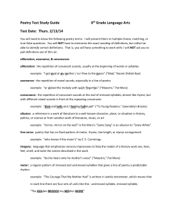 Poetry Test Study Guide 6th Grade Language Arts Test Date: Thurs