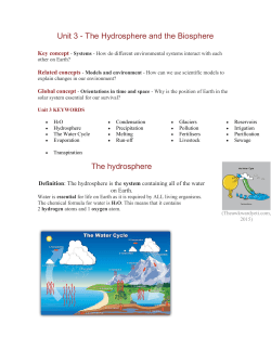 Unit 3 - The Hydrosphere and the Biosphere The hydrosphere