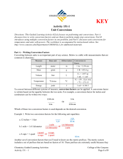 GLA 151-1 Unit Conversions Worksheet Key