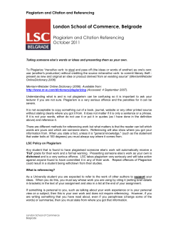 Plagiarism, Citation and Referencing