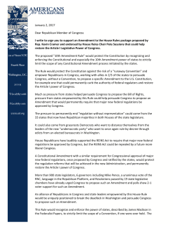 January 2, 2017 Dear Republican Member of Congress: I write to