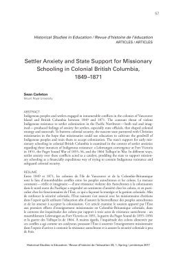 Settler Anxiety and State Support for Missionary Schooling in