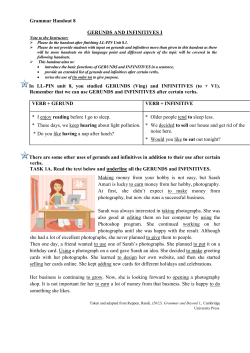 Grammar Handout 8 GERUNDS AND INFINITIVES I In LL