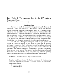 Law Topic 8: The european law in the 19 century: Napoleon`s Code.