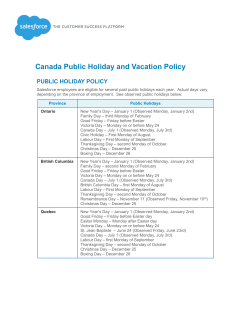 2017 Vacation and Public Holidays