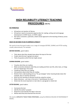 HIGH RELIABILITY LITERACY TEACHING PROCEDURES (HRLTPs)