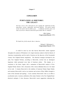 CONCLUSION PURITANISM AS RHETORIC: THE LEGACY