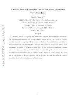 A Perfect Fluid in Lagrangian Formulation due to Generalized Three