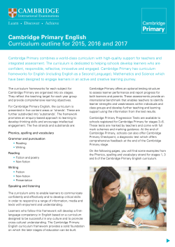 Cambridge Primary English Curriculum outline for 2015, 2016 and