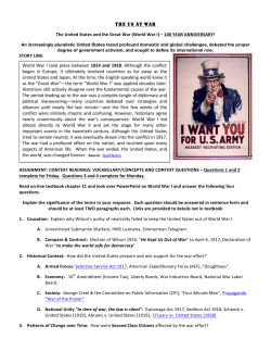 THE US AT WAR The United States and the Great War (World War I