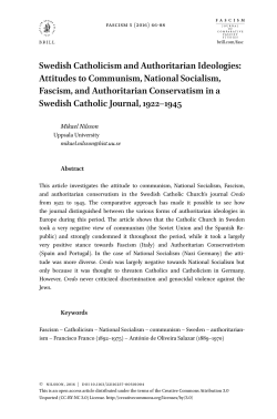 Swedish Catholicism and Authoritarian Ideologies