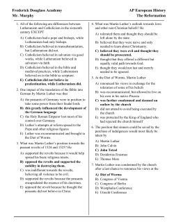 Frederick Douglass Academy AP European History Mr. Murphy The