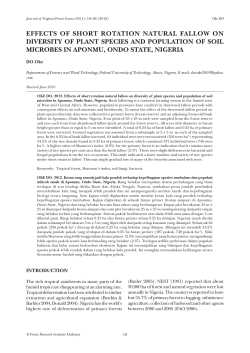 EffEcts Of sHORt ROtAtION NAtURAL fALLOW ON DIVERsItY