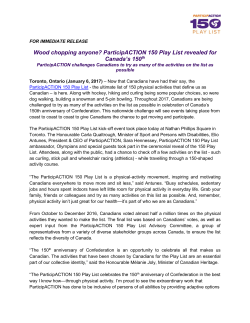 ParticipACTION 150 Play List revealed for Canada`s 150th