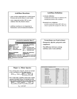 Acid/Base Reactions Acid/Base Definition Major vs. Minor Species