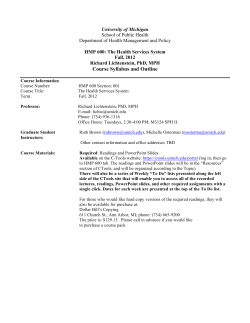 Syllabus for HMP600 - University of Michigan School of Public Health
